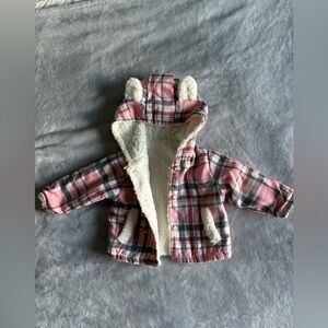Girls 9-12 months flannel button up jacket . Fleece lined
